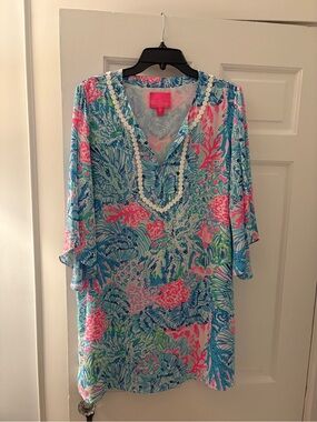 Lilly Pulitzer Pink and Aqua Floral Print Dress